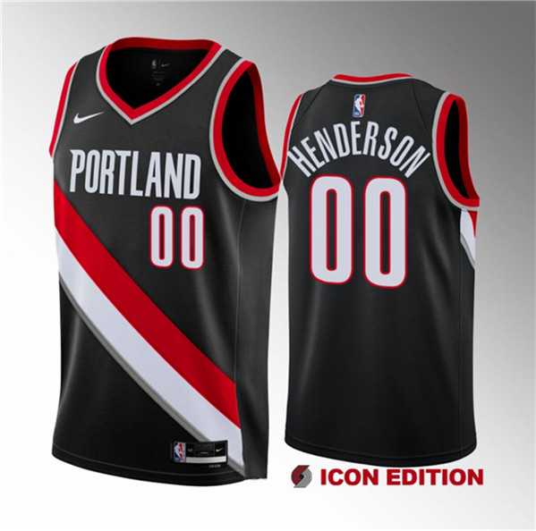 Men%27s Portland Trail Blazers #00 Scoot Henderson Black 2023 Draft Icon Edition Stitched Basketball Jersey Dzhi